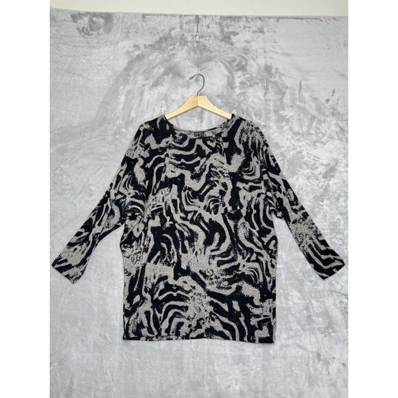 Clara Sun Woo Top Womens Small Black Oatmeal Animal Print Dolman Long Sleeve - Picture 2 of 8